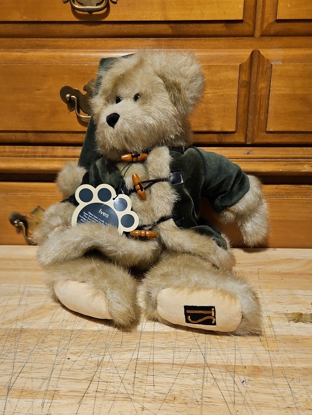 Trade Secret TS Plush Ives Bear 2002 Green Velvet Coat Outfit Hat 16.5" NWT